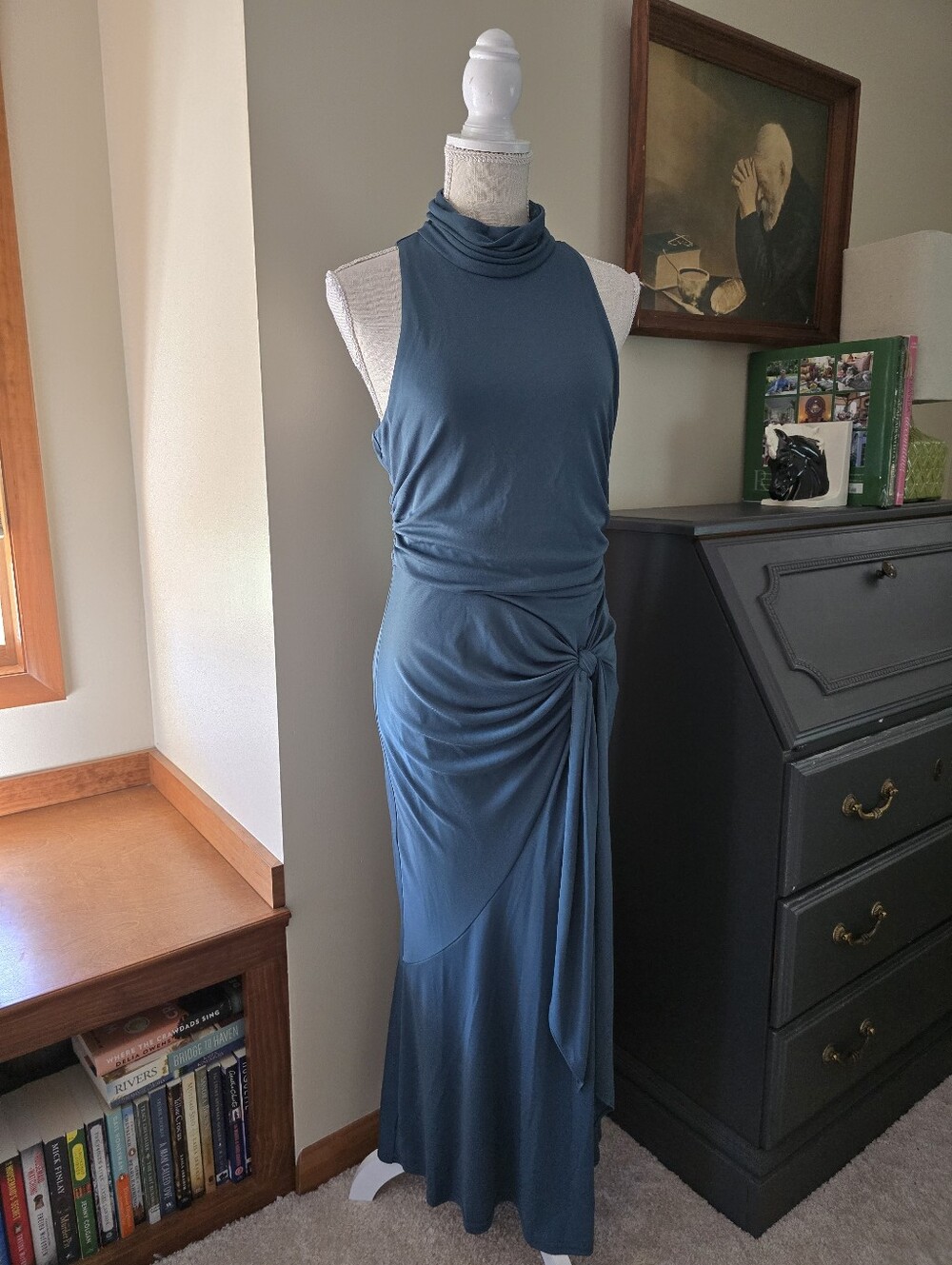 Cinq a Sept 5 a 7 Size 12 Rori Blue Green Sleeveless Formal Dress Fitted Gown
